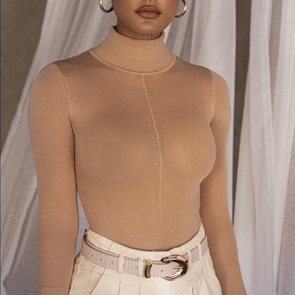 JLUXLABEL DEEP TAUPE INESSA SHEER HIGH NECK BODYSUIT Size Small - Picture 2 of 8